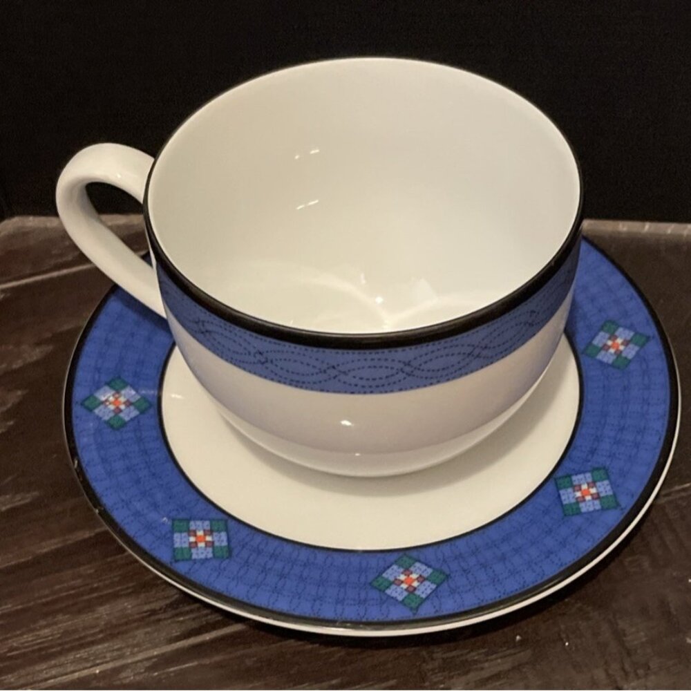 Dansk Nine Patch Quiltings Dinnerware Teacup Saucer Portugal Vintage